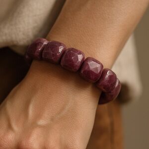 Natural Ruby Faceted Nugget Stretch Bracelet – Deep Purple Red Small NWOT #396
